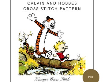 Calvin en Hobbes kruissteekpatroon pdf | Calvin & Hobbes-boombrug | Kruissteekpatroon grappige cartoon stripboek stripverhaal