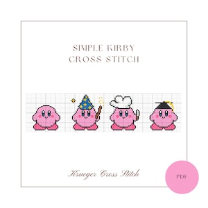 Simple Kirby Cross Stitch Pattern PDF | Chef Kirby | Wizard Kirby | Graduate Kirby | Gaming Cartoon Beginner Cross Stitch Pattern