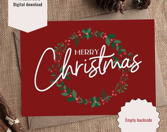 Carte de Noël en téléchargement numérique imprimable, carte de joyeux Noël, impression à la maison