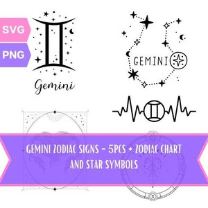 Zodiac Sign Gemini - PNG Bundle, SVG Bundle, Star Signs, Gemini Svg, Gemini Png, Symbols, Digital, Printable