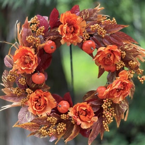 Fall Peony, Berry and Pumpkin Wreath