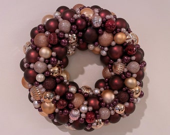 19" Christmas Ornament Wreath Burgundy, Rose Gold and Pink