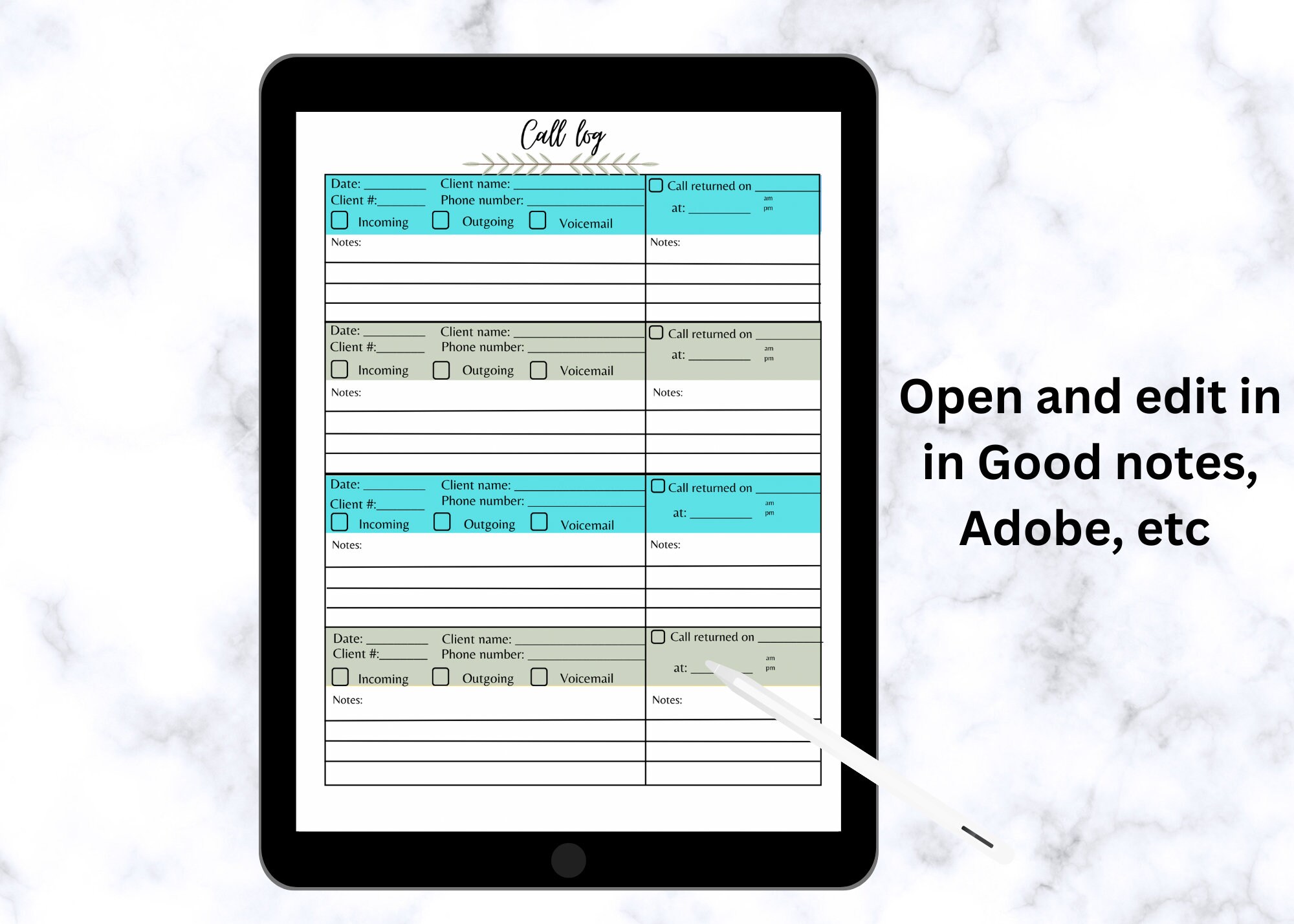 Digital Printable Communication Log, Daily Call Log, Missed Call Log ...