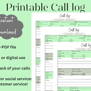 Printable communication log- client call tracker- digital call log