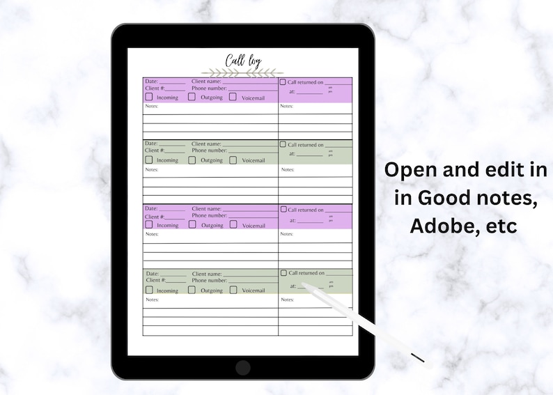 Printable Call Log, Client Tracker Log, Call Log Template ...