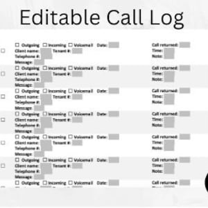 Editable Call Log, Digital file, client tracker log, voicemail tracker, call log, instant download
