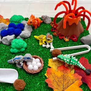 Dinosaur Sensory Bin - Montessori Jurassic Adventure Activity Kit | STEM Learning & Pretend Play Toy | Flisat Filler | Busy Bin