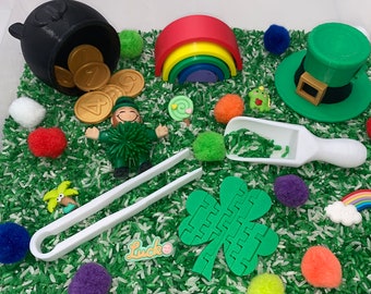 Montessori St Patrick's Day Sensory Bin - Interactive Play Kit for Kids | Pretend Play | Flisat Filler | Busy Bin