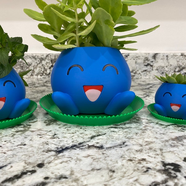 Oddish Planter with Drip Tray - Fully Colored Pokemon Inspired Plant Pot | Cute Indoor Planter | Unique Home or Office Decor Gift