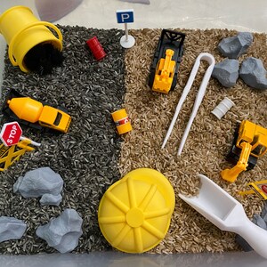 Construction Sensory Bin - Montessori Play Kit for Kids | Pretend Play | Flisat Filler | Busy Bin