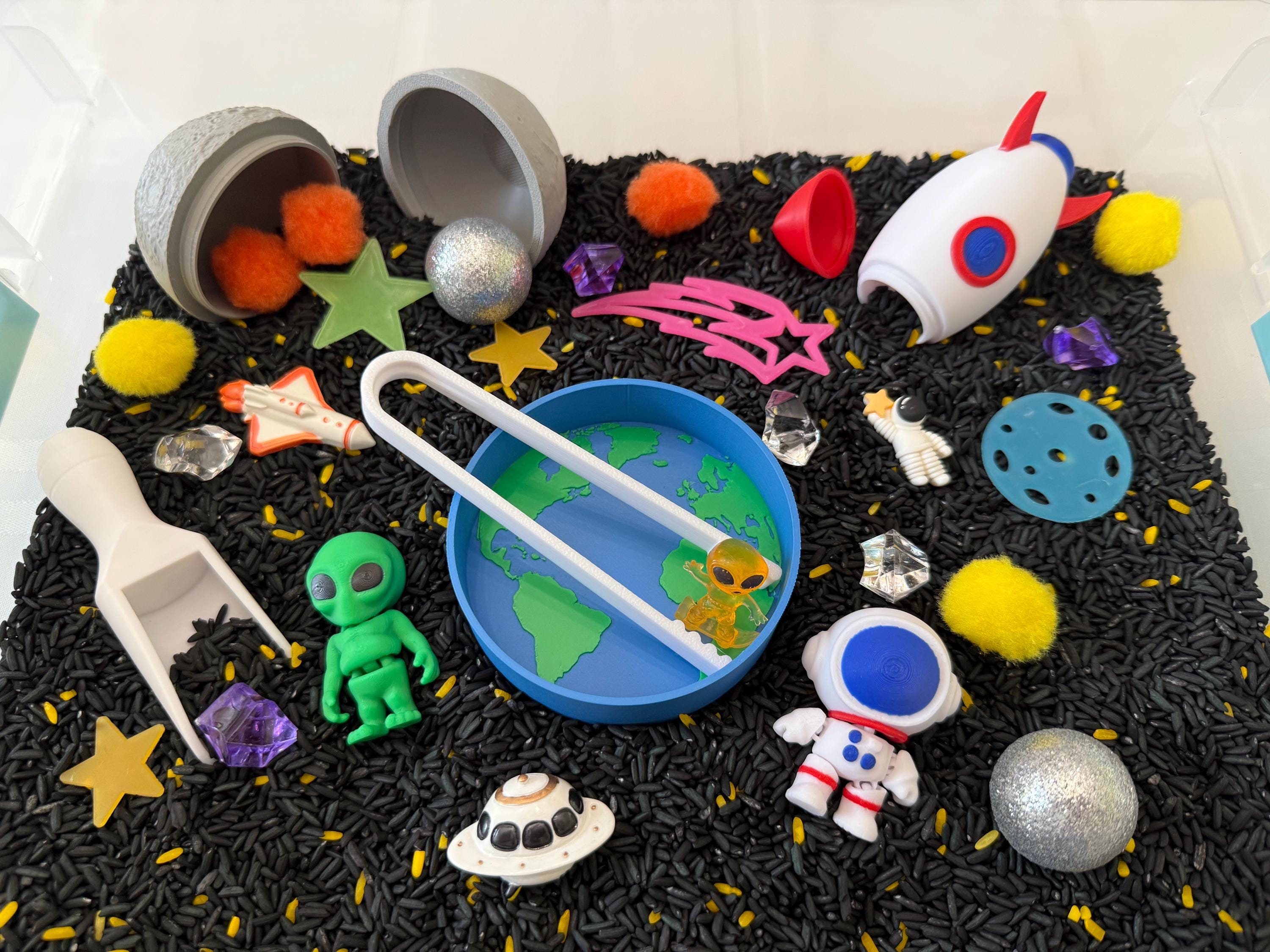 Outer Space Sensory Bin - Montessori Galaxy Play Kit | Planets, Rocket ...