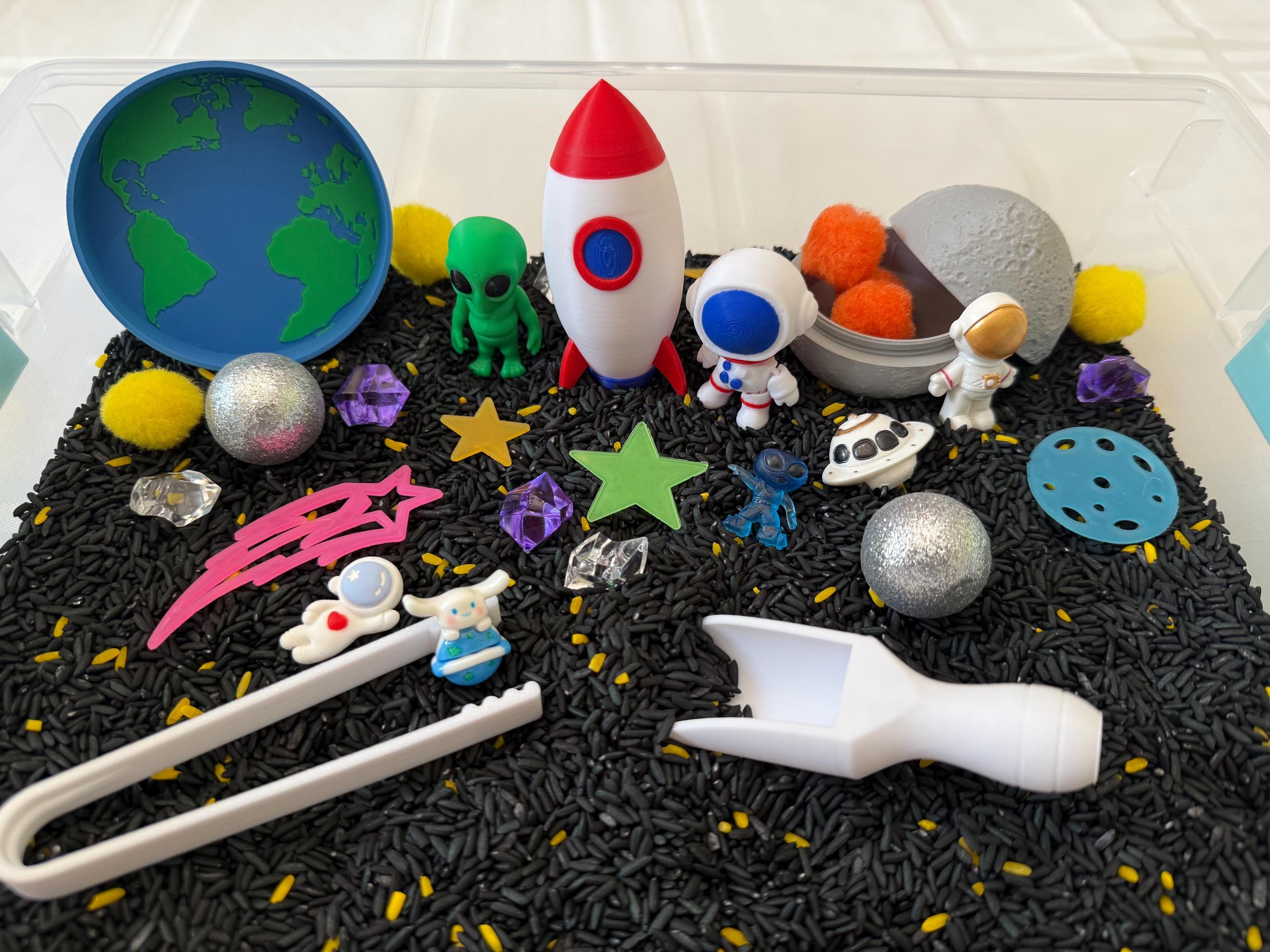 Outer Space Sensory Bin - Montessori Galaxy Play Kit | Planets, Rocket ...