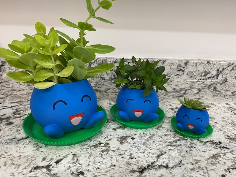 Oddish Planter with Drip Tray - Fully Colored Pokemon Inspired Plant Pot | Cute Indoor Planter | Unique Home or Office Decor Gift