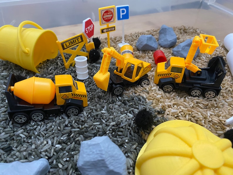 Construction Sensory Bin - Montessori Play Kit for Kids | Pretend Play | Flisat Filler | Busy Bin
