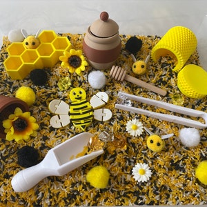 Montessori Spring Bee Sensory Bin - Interactive Play Kit for Kids | Pretend Play | Flisat Filler | Busy Bin