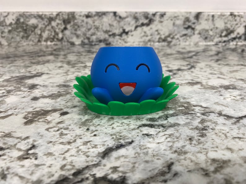 Oddish Planter with Drip Tray - Fully Colored Pokemon Inspired Plant Pot | Cute Indoor Planter | Unique Home or Office Decor Gift