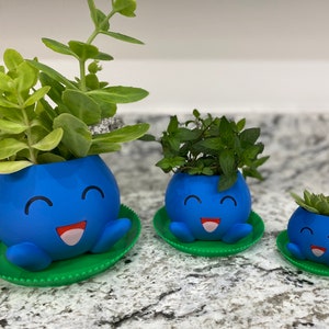 Oddish Planter with Drip Tray - Fully Colored Pokemon Inspired Plant Pot | Cute Indoor Planter | Unique Home or Office Decor Gift