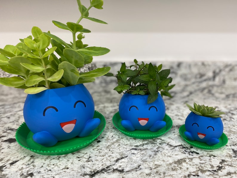 Oddish Planter with Drip Tray - Fully Colored Pokemon Inspired Plant Pot | Cute Indoor Planter | Unique Home or Office Decor Gift