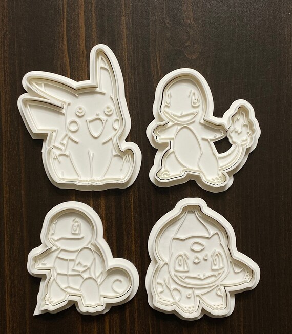 Pokemon Cookie Cutters & Stamp 4-Piece Set - Pikachu, Charmander, Bulbasaur, Squirtle - Baking Fun with Fondant and Playdough - Ideal Gift