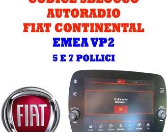 Continental EMEA car radio unlock code 2015 to 2020 for Fiat 500