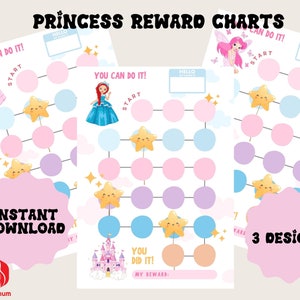 3 Printable Kids Reward Chart Princess Reward Charts For Girls Behavior Chart Potty Training Chart Toddler Routine Girl Chore Chart Goals