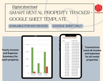 Multiple Rental Property Income & Expense Tracker Google Sheet Template for landlords, properties Management, rental monthly yearly summary