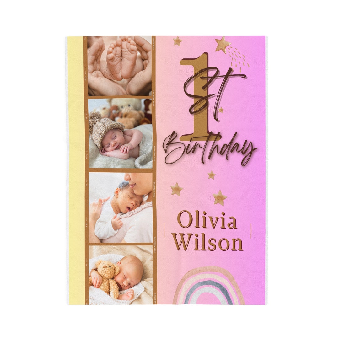 Personalized Baby Name & Custom Photo Birthday Blanket, Soft Fleece Blanket, Custom Name Picture