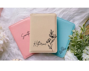 Birth Flower Passport Holder & Luggage Tag | Personalized Leather Passport Cover | Bridesmaid Gifts | Birthday Gift for Women | Travel Gift