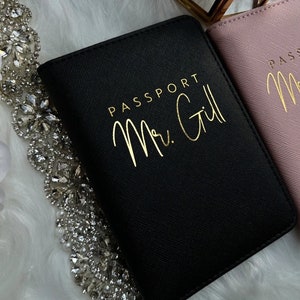 Custom Bridal Party Gifts Mr & Mrs Passport Holder Luggage Tag for Couple Honeymoon Gifts Personalized Passport Cover image 6
