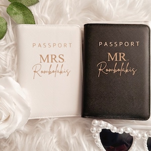 Bride & Groom Custom Wedding Gift, Personalized Romantic Passport Cover, Novelty Engagement Newlywed Anniversary Present for Outdoor Lovers