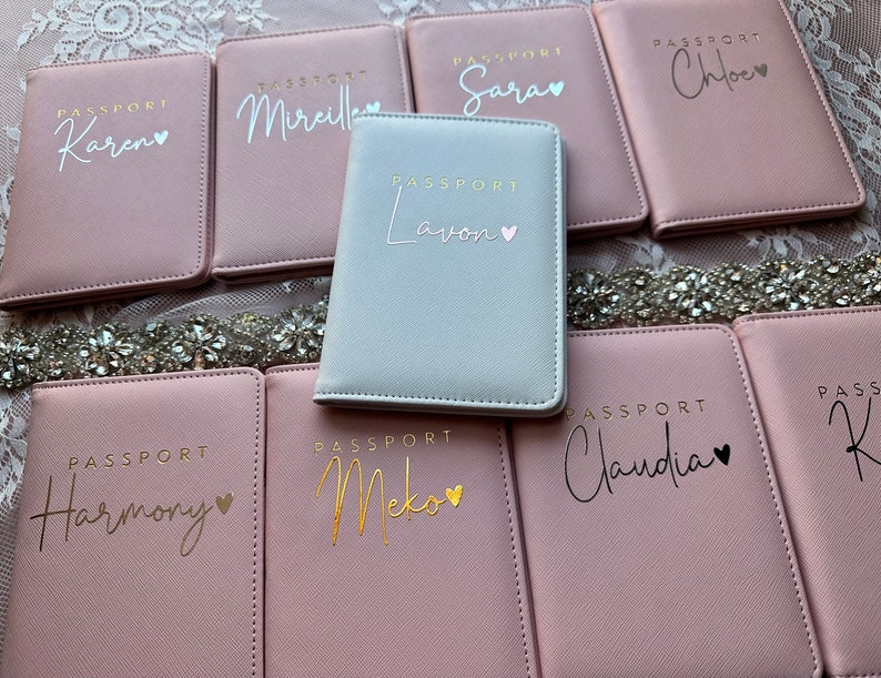 Custom Bridal Party Gifts Mr & Mrs Passport Holder Luggage Tag for Couple Honeymoon Gifts Personalized Passport Cover image 3