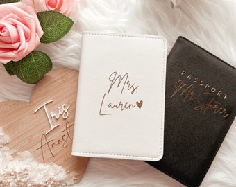 Mr & Mrs Personalised Passport Holder Set, Personalised Passport Cover, Personalised Luggage Tag, Travel Set, Wedding Gift, His and Hers