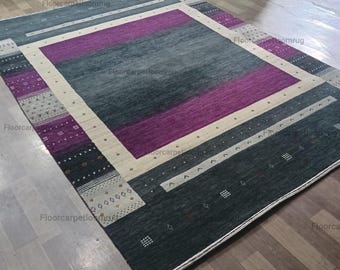 Paars gabbeh-wollen vloerkleed | Zacht en duurzaam. Slaapkamer woonkamer vloerkleed. 8 x 10'ft