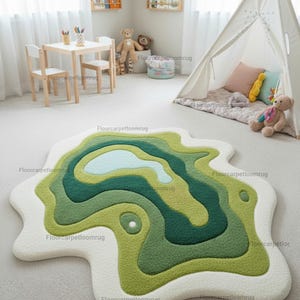 Hand Tufted Moss Rug | Green Irregular Shape Hand Crafting Wool Rug | Kid&#39;s Room Nursery Rug | Home Decor Rug | Personalised Gifts
