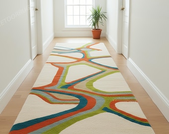 MCM Modern Runner Rug for Hallway | Abstract Colorful Design | 2x8 2x10 2x20 2.5x10 3x12