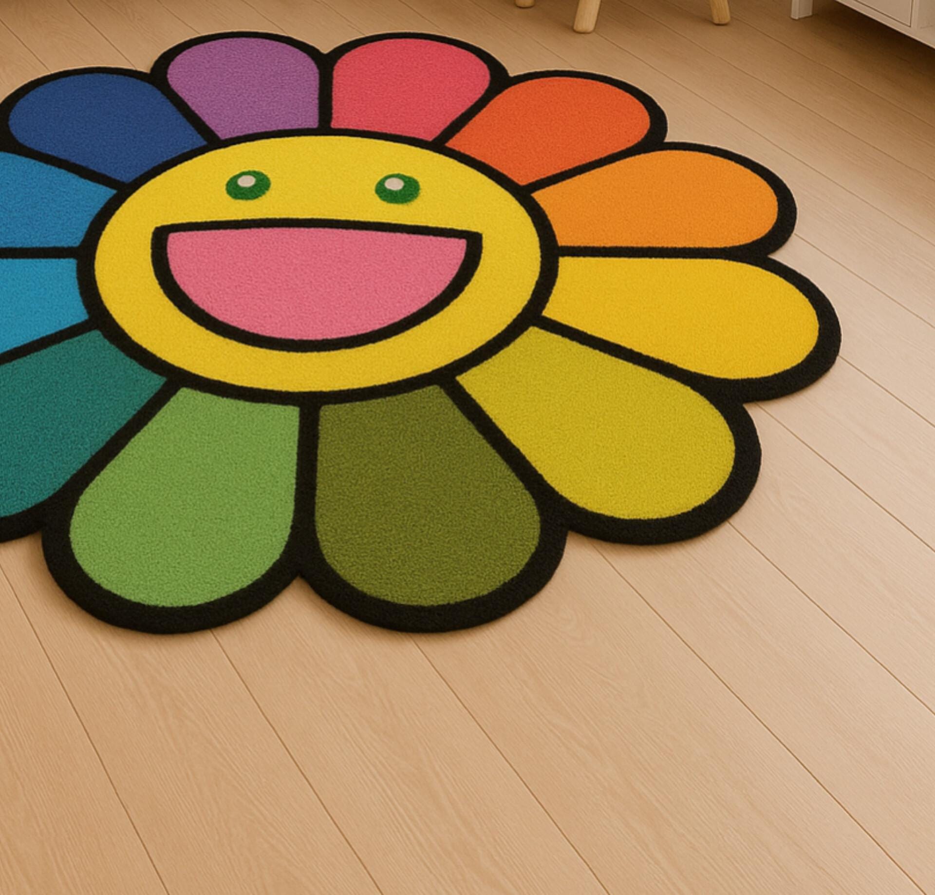 Muarkami Rug Takashi Murakami Rug | Colorful Round Shape Hand Crafts Wool Rug | Kid ...