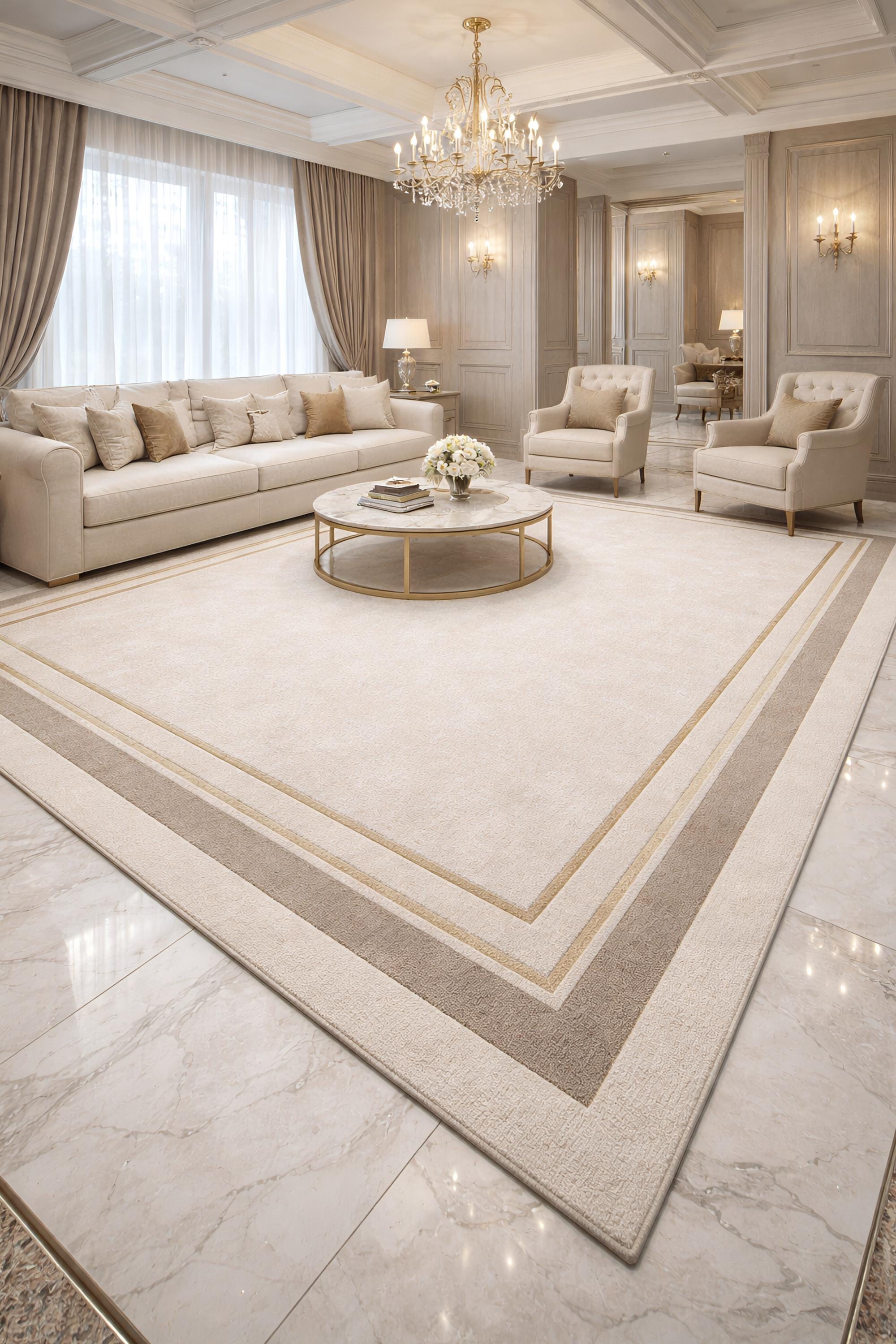 Inlay Rug Hand-tufted Wool Rug With Gold Inlay Border - Luxury Living Large ...
