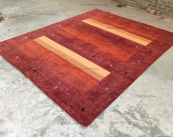 Rust Red Gabbeh Wool Area Rug, Handmade Soft & Warm Hallway Living Rug