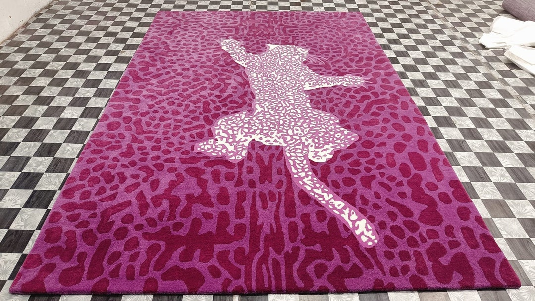 Pink Leopard 6x9 7x10 8x10 Hand Tufted Area Rug Skin Rug Cheetah Rug ...