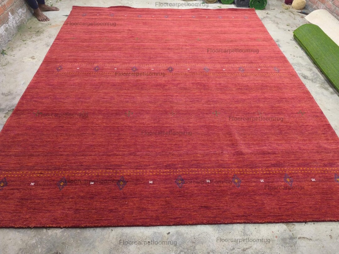 Gabba Wool Rug | Rust Red Color Rug | Handmade Large Rug | 10x14 ...