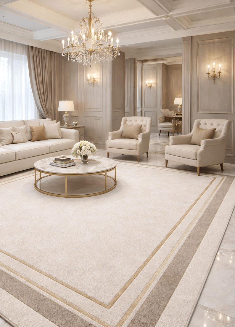 Inlay Rug Hand-tufted Wool Rug With Gold Inlay Border - Luxury Living Large ...