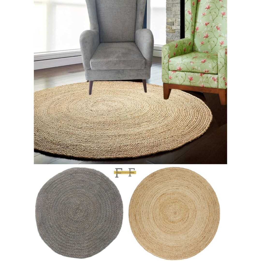 Handbraided Natural Jute Rug, Round Jute Rug. Gifts. Rug for Dining