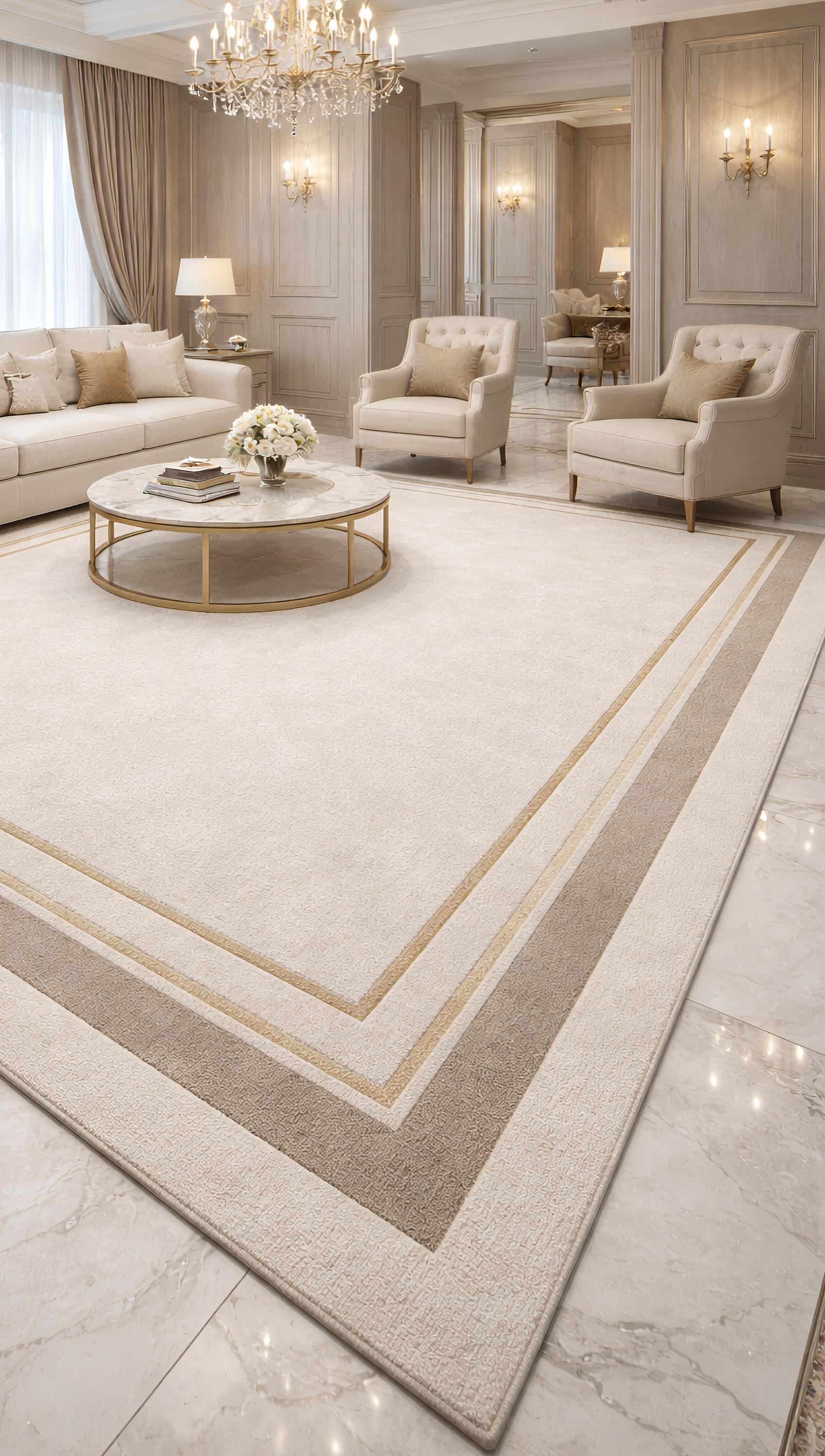 Texture Rug Inlay Hand-tufted Wool Rug With Gold Inlay Border - Luxury Living Large ...