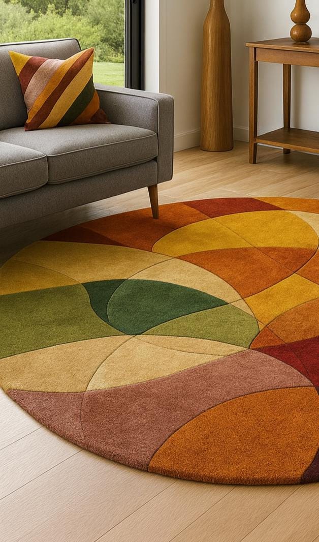 Warm Tones Round Abstract Rug | Modern Geometric Design for Living Room ...