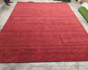Handmade Rust Red Gabbeh Wool Rug, Simple Design, Various Sizes