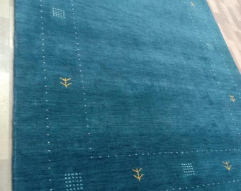 Teal Blue Gabbeh Wool Rug, Handmade Area Rug | 8x10 | 6x8 | 9x12 | 10x14
