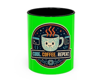 Code Coffee Repeat Mug - Funny Programmer and Developer Gift