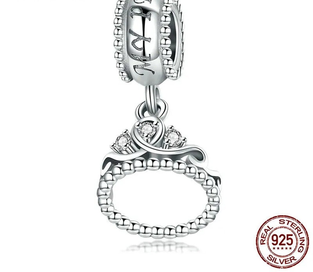 Paiyuan Sterling Silver Tiara Crown Charm - With CZ Stones, Fits European Charm Bracelets - View #10
