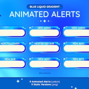Animierte Stream Alerts - Blue Liquid Gradient | Twitch-Alerts, OBS, Stream-Assets, Animierte Benachrichtigungen, Flüssigkeit, YouTube, Blue Gradient, Benachrichtigungen