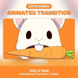 Cute Bunny - Animated Stream Transition | Twitch Transition, OBS, Stream Asset, Stinger, Kawaii, Rabbit, YouTube, Hare, White, Carrot, Cream